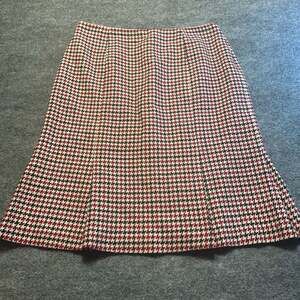 Talbots Wool Blend Red and Black Houndstooth A-Line Skirt Italian Fabric Sz 14